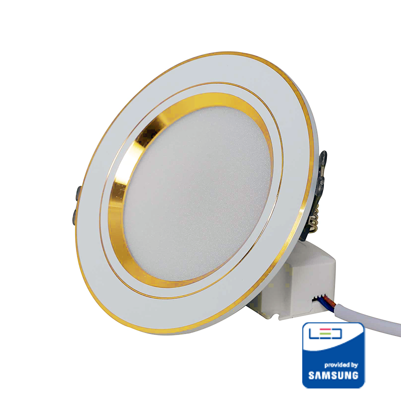 Đèn LED âm trần Rạng Đông viền vàng 7W 3 màu