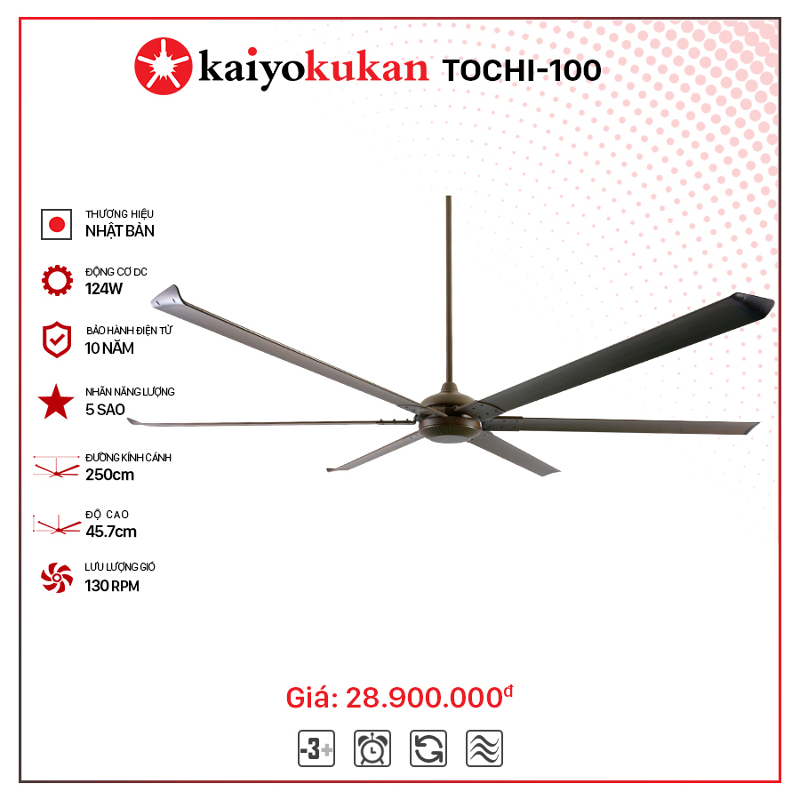 Quạt trần TOCHI 100 124w phiên bản màu khói ORB